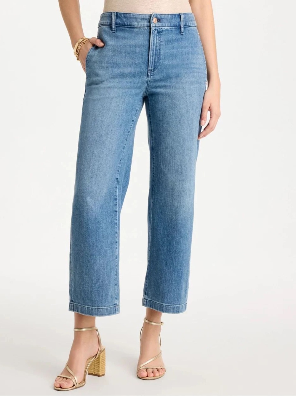 Chico’s Trouser Crop Wide Leg Jeans Medium Wash Denim Pants Size 0.5 / US 6